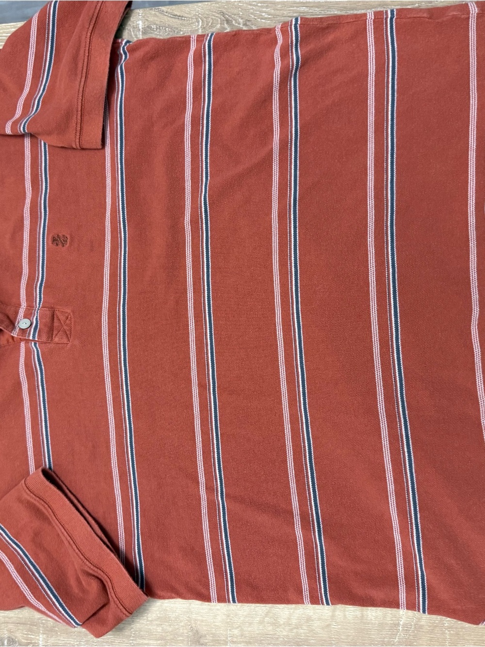 Izod Men's Rust Red Striped Polo with Navy & White Trim